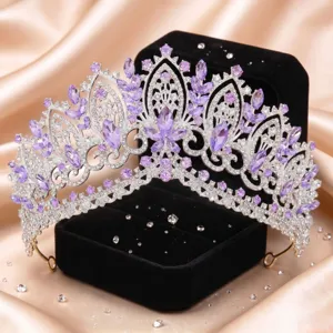 Exquisite violette Kristall Strass Barock Tiara Krone Braut Haarschmuck für Damen.
