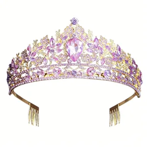 Europäische Braut Kristall Tiara Krone, elegante goldene Legierung Hochzeit Haarschmuck.
