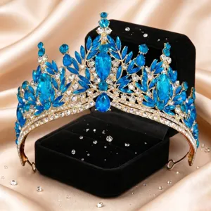 Tiara da sposa in cristallo blu corona nuziale accessori per capelli strass donna