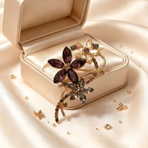 Vintage cristal fleur broche elegante doree strass broche epingle pour femmes veste accessoire
