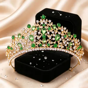 Bridal gold tiara baroque rhinestone crown wedding hair accessories headpiece shiny crystals.