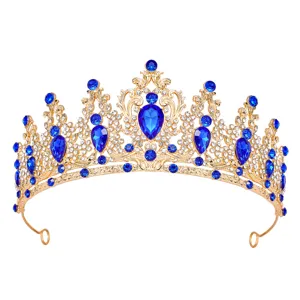 Braut Gold Strass Tiara Krone elegante Kristall Haaraccessoire fuer Hochzeit Abendkleid Party