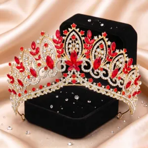Barock rote Kristall Tiara Braut Haarschmuck Luxus Legierung Strass Krone Hochzeit