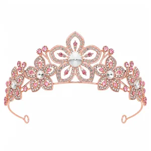 Exquisite roségouden kristallen bloem tiara kroon voor bruid bruiloft feest haaraccessoires