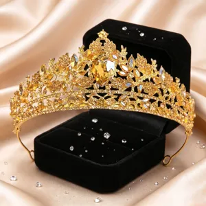 Goldene Kristall Braut Tiara Krone für Damen, Hochzeits- und Geburtstagshaarschmuck.