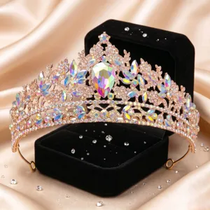 Kristall Tiara Braut Krone Roségold Strass Haarschmuck für Hochzeit Geburtstag Party!