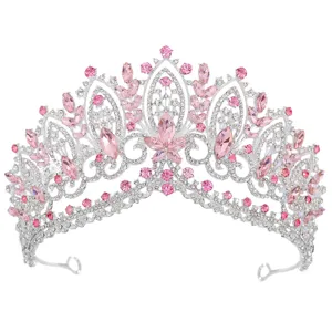 Exquisite europäische und amerikanische Kristall Tiara Braut Krone mit rosa Strasssteinen.