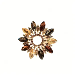 Vintage cristal fleur broche pour femmes elegante mode manteau epingle foulard boucle