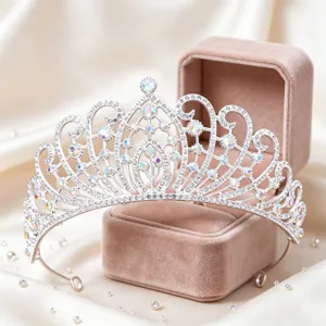 Elegant silver rhinestone crown tiara for wedding bridal hair accessories styling.