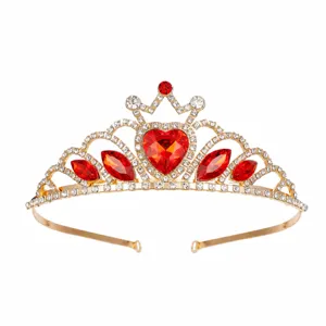 Gouden rode kristal kinders kroon diadem haarband prinses haaraccessoires details