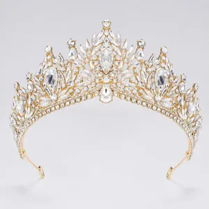 Baroque gold crystal tiara bridal crown wedding hair accessories sparkling rhinestones
