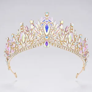 Baroque crystal bridal tiara gold rhinestone wedding hair crown queen pageant accessory