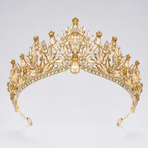 Baroque gold crystal wedding tiara luxury bridal pageant crown hair accessories for women.