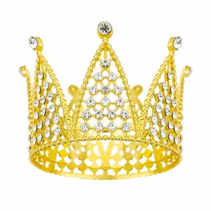 Garniture de gâteau couronne strass dorée pour fête d'anniversaire, diadème exquis.