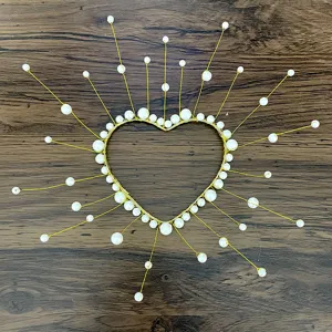Gold wire heart pearl crown cake topper floral decoration wedding birthday party ornament