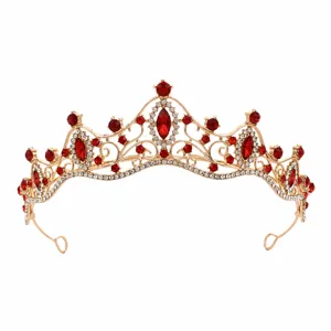 Vintage gouden bruids tiara met rode en witte strass steentjes prinses kroon voor bruiloft