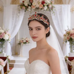 Vintage Braut Tiara Krone Strass Rot Kristall Haarreif Hochzeit Kleid Haarschmuck