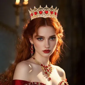 Corona de corazón de aleación barroca tiara de novia con piedras rojas, accesorio boda.