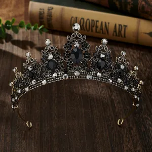 Barock schwarze Strass Tiara Braut Krone Hochzeit Haarschmuck Vintage Kristall Kopfschmuck