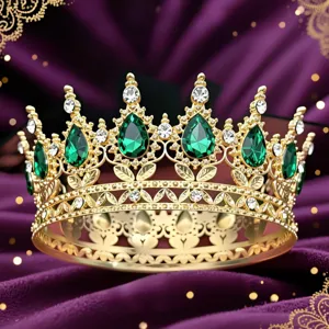 Corona tiara in lega barocca con pietre preziose a goccia verde e cristalli festa