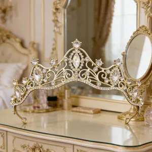 Europäischer Retro Braut Krone Gold Strass Haarreif Prinzessin Hochzeit Haarschmuck