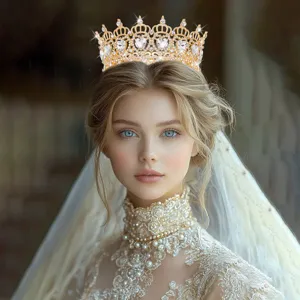 Corona de corazón de aleación dorada barroca accesorio de cabello para novia foto