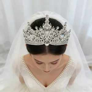 Bridal crystal tiara crown wedding hair accessories forest style silver alloy sparkling rhinestones