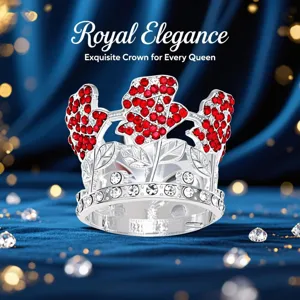 Exquisite silver alloy rose crown cake topper with sparkling red rhinestones for party