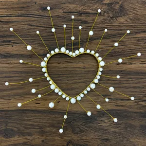 Gold wire pearl heart crown cake topper wedding birthday party baking decoration props