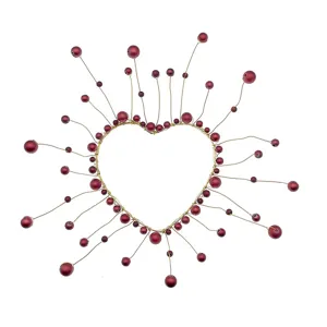 Heart-shaped pearl crown cake topper gold wire burgundy beads flower arrangement accessory