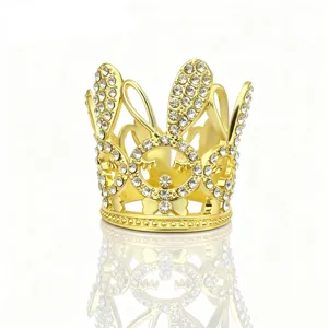 Corona dorada de estrás con orejas de conejo para cumpleaños de niños, diadema linda