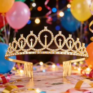 Birthday party gold rhinestone tiara crown elegant crystal headband for women girls festival hair