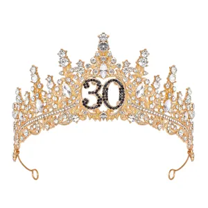 Exquisita corona tiara de diamantes de imitacion aleacion oro 30 cumpleanos detalle