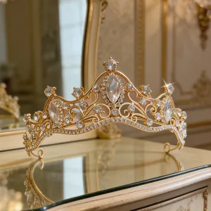 Vintage Braut Kristall Diadem Krone Gold Strass Haarreif für Hochzeitsfeier Schmuck.