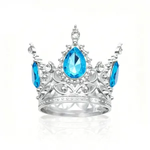 Corona in lega argentata con strass a goccia blu per decorazione torta e feste di compleanno