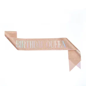 Glitter birthday sash party ribbon with holographic lettering for celebration events.