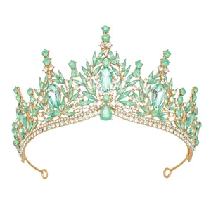 Stunning green crystal bridal tiara crown, elegant alloy wedding hair accessories for women.