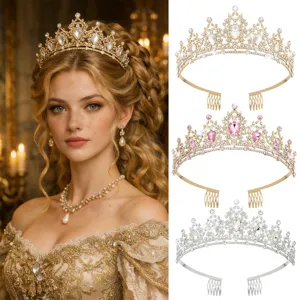 Elegant Bridal Crown Alloy Rhinestone Tiara Headpiece With Hair Comb Wedding Party Hair Accessories For Women Girls Jewelry