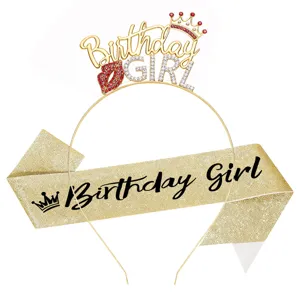 Geburtstag Mädchen Strass Tiara und goldene glitzernde Schärpe für tolle Party Feier.