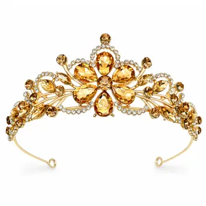 Baroque rhinestone bridal tiara, stunning gold wedding crown hair accessory for women.