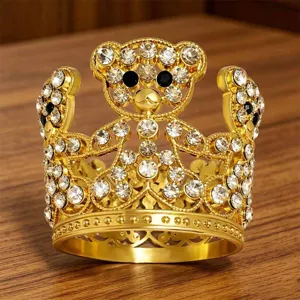 Cute Bear Mini Crown Cake Topper Alloy Rhinestone Artificial Pearl Tiara Ornament For Birthday Party Flower Decoration