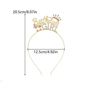 Goldener Strass Geburtstag Mädchen Haarreif Legierung Krone Party Haarband Detail