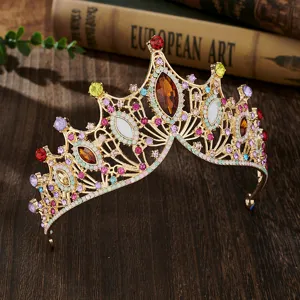 Baroque luxury crystal rhinestone tiara crown for women, exquisite bridal hair accessory.