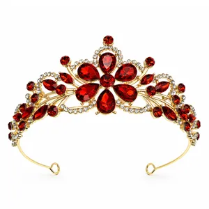 Bridal gold rhinestone tiara, baroque crystal crown headband for wedding party hair accessories.
