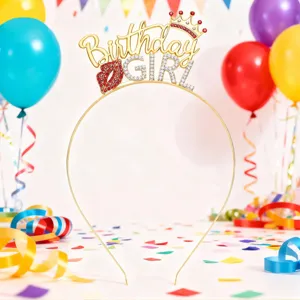 Goldene Geburtstag Mädchen Strass Haarreif Party Tiara Krone Kopfschmuck Zubehör