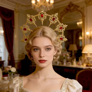 Baroque Gothic Halo Crown Golden Sunburst Tiara Queen Headpiece Festival Hair Accessory