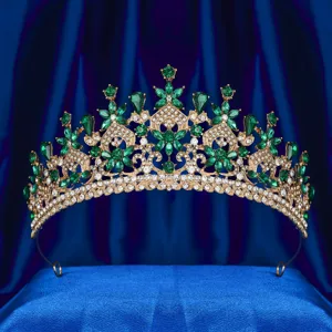 Lussuosa corona da sposa con strass smeraldo diadema matrimonio per accessorio capelli