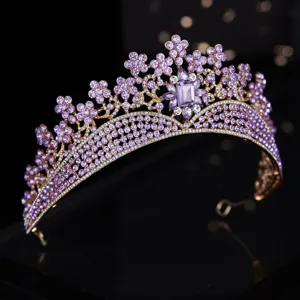 Barock violette Strass Braut Tiara, wunderschöne Kristall Hochzeitskrone für Damen Festzug