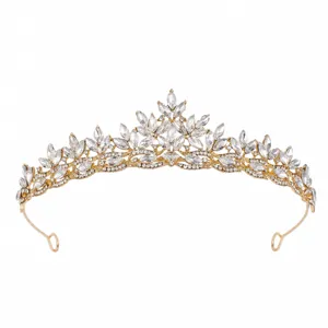 Korean style alloy bridal tiara rhinestone leaf crown wedding hair accessory 14cm