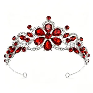 Bridal rhinestone tiara red crystal crown hair accessory for wedding party prom bridal hair piece